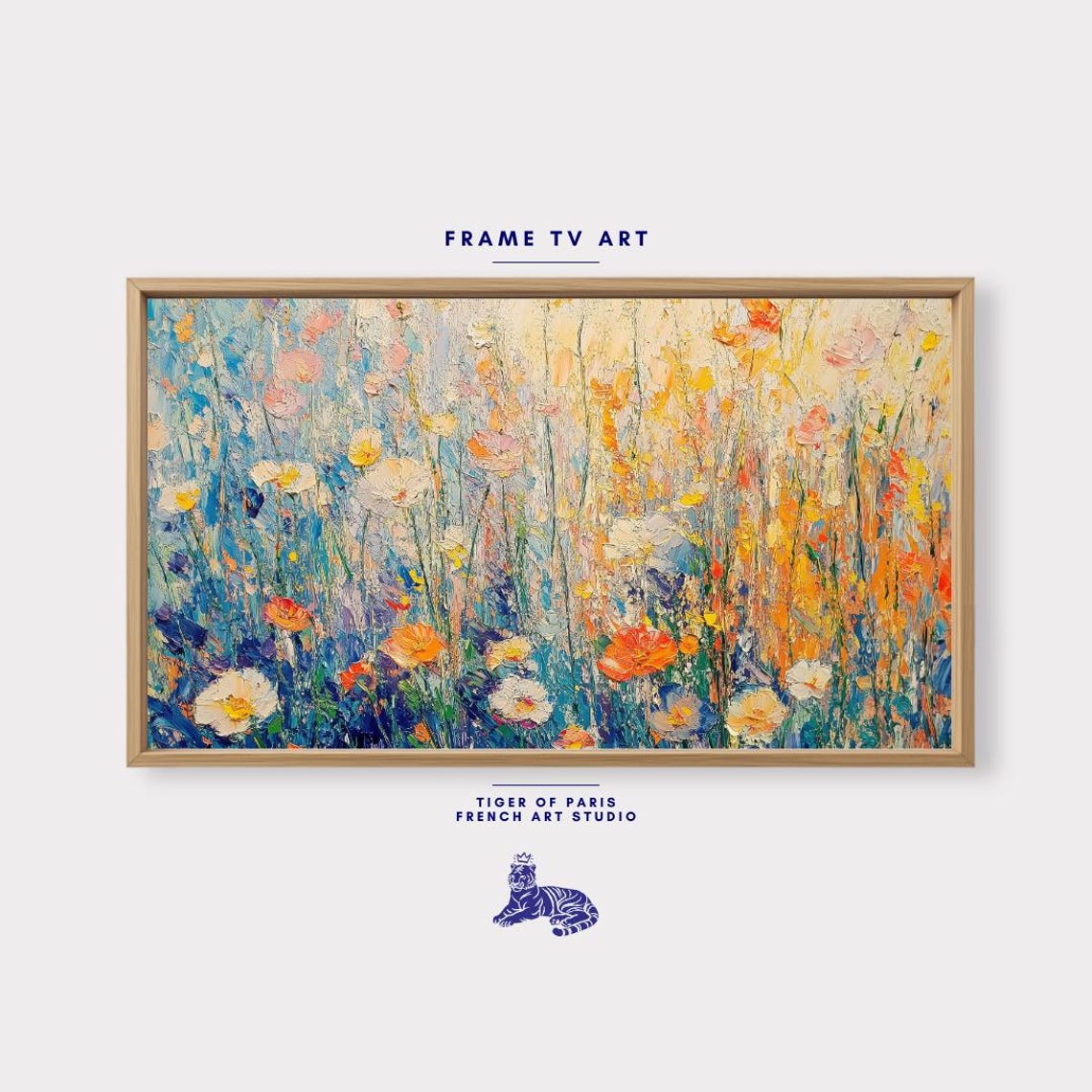 Colorful Wildflower Meadow Impressionist Blue Orange Blooms Print