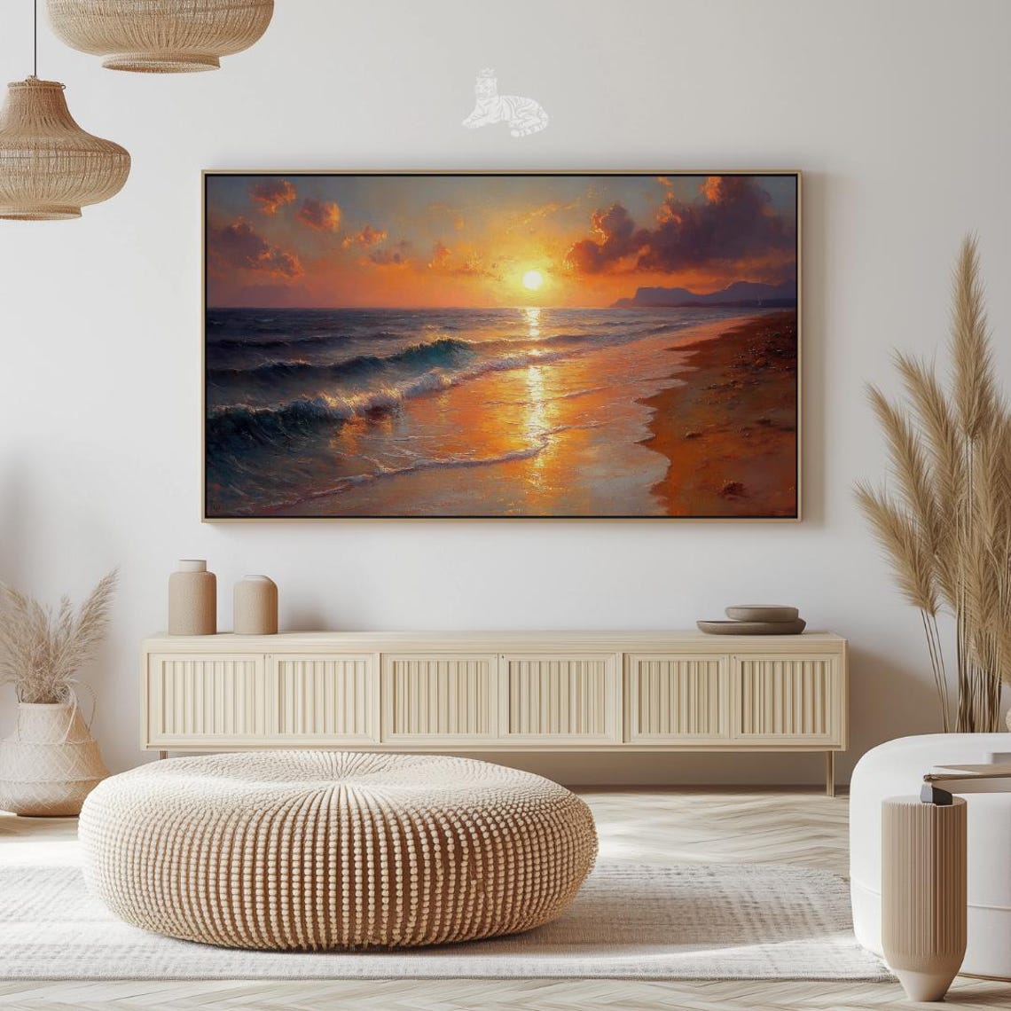 Golden Sunset Ocean Waves Beach Evening Glow Warm Seascape Poster - Image 2