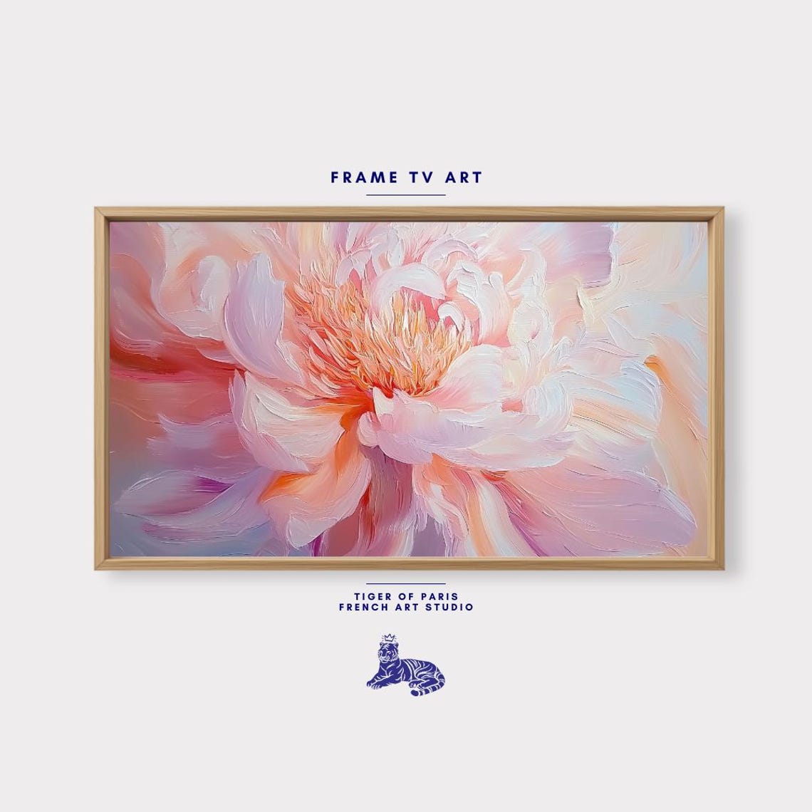 Coral Peony Bloom Close Up Impasto Texture Vibrant Floral Wall Art