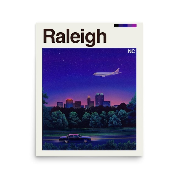 Raleigh North Carolina Night Skyline Starry Sky Travel Poster