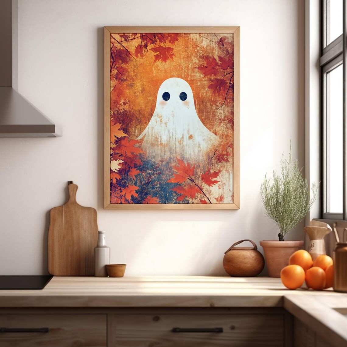 Fall Ghost Art Print, Cute Halloween Decor - Image 4