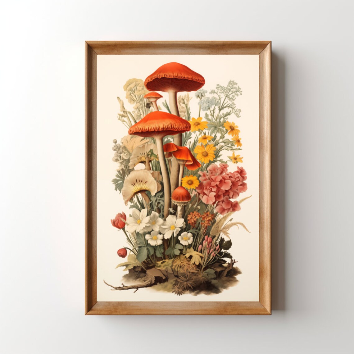 Mushroom Lithograph, Vintage Autumn Botanical Art Print