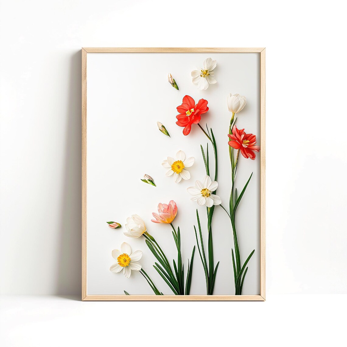 Daffodils and Tulips Spring Flowers Minimalist Floral Botanical Wall Art