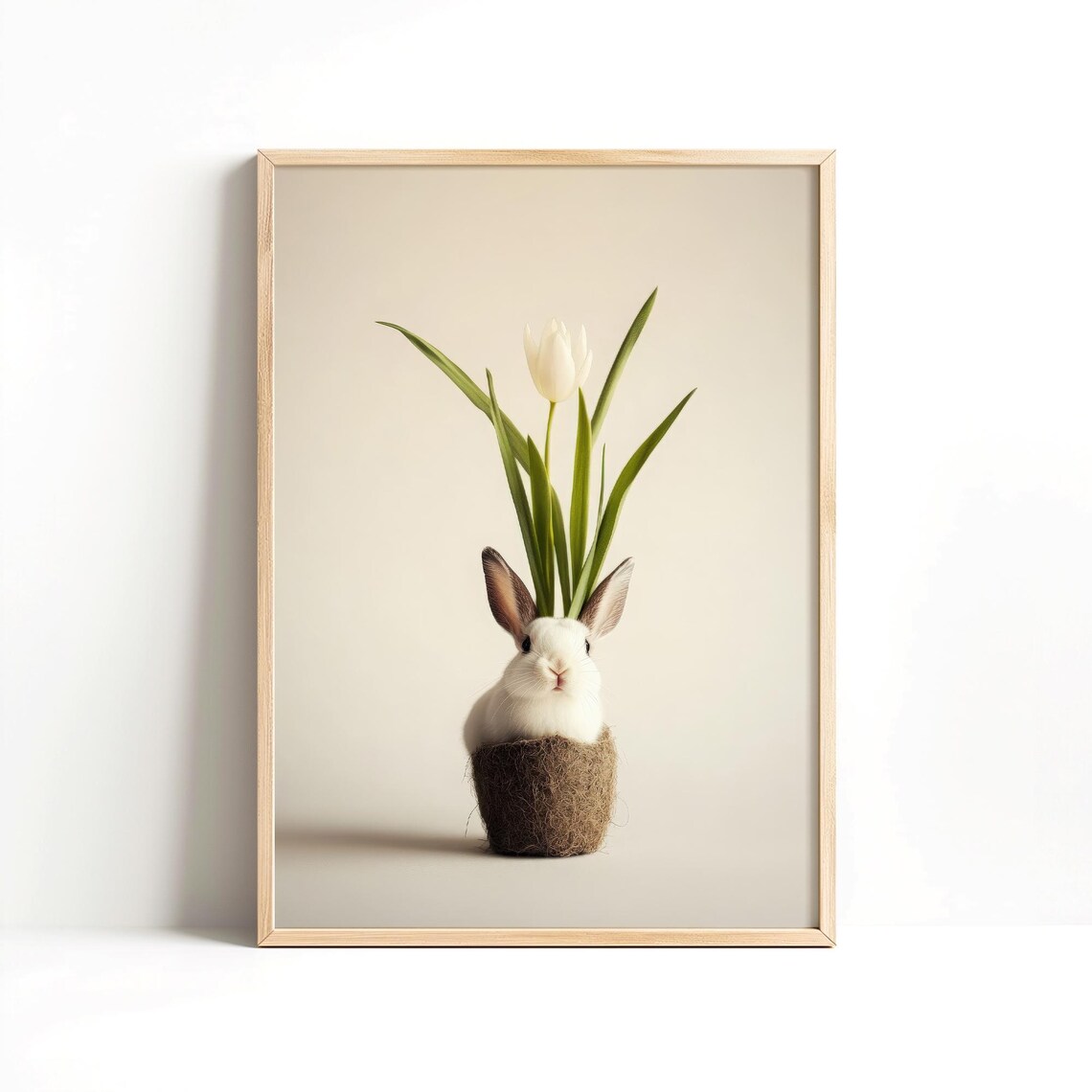 Cute Easter Bunny Botanical Print, Spring Rabbit Poster