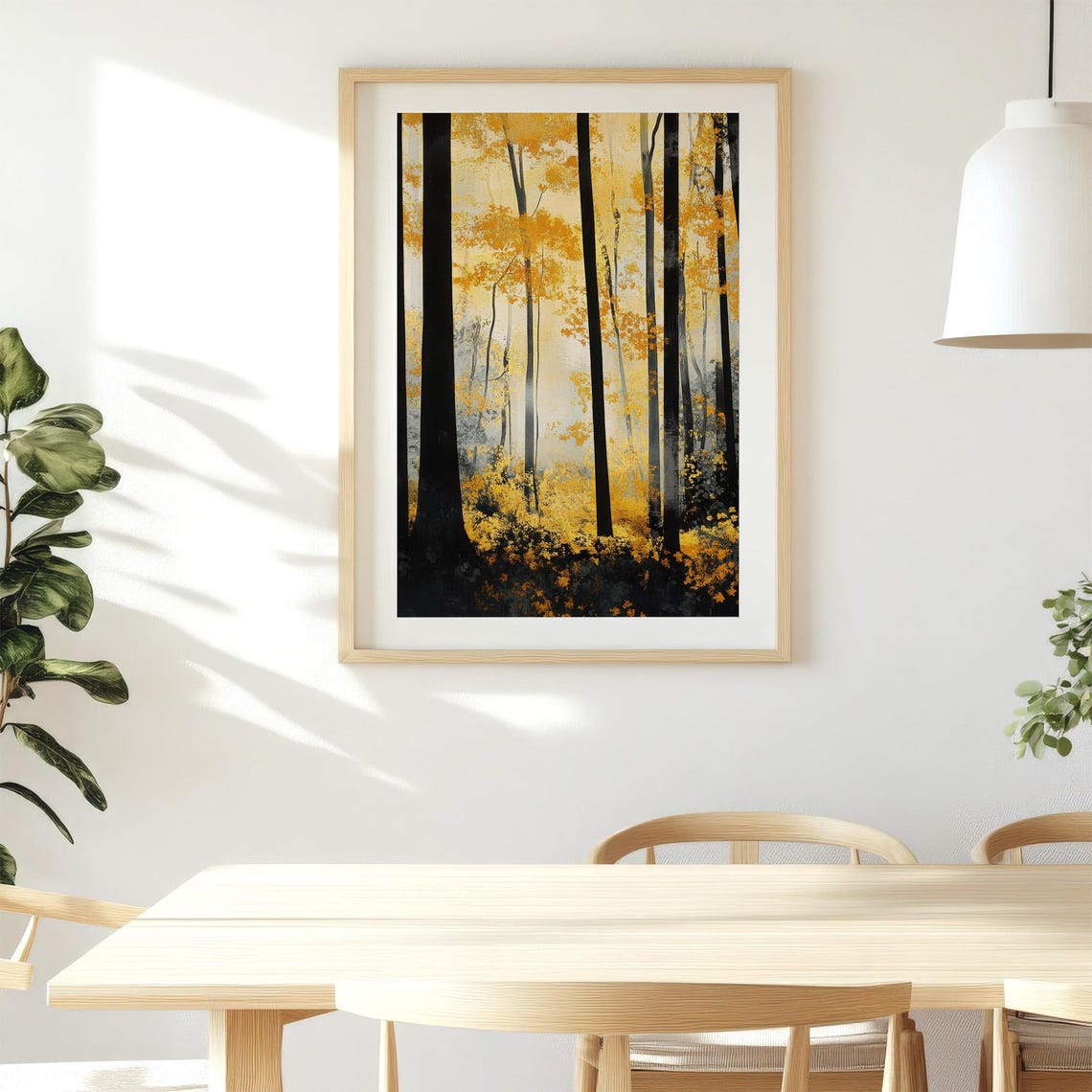 Abstract Autumn Forest Gold and Black Trees Modern Wall Decor Poster - Image 2