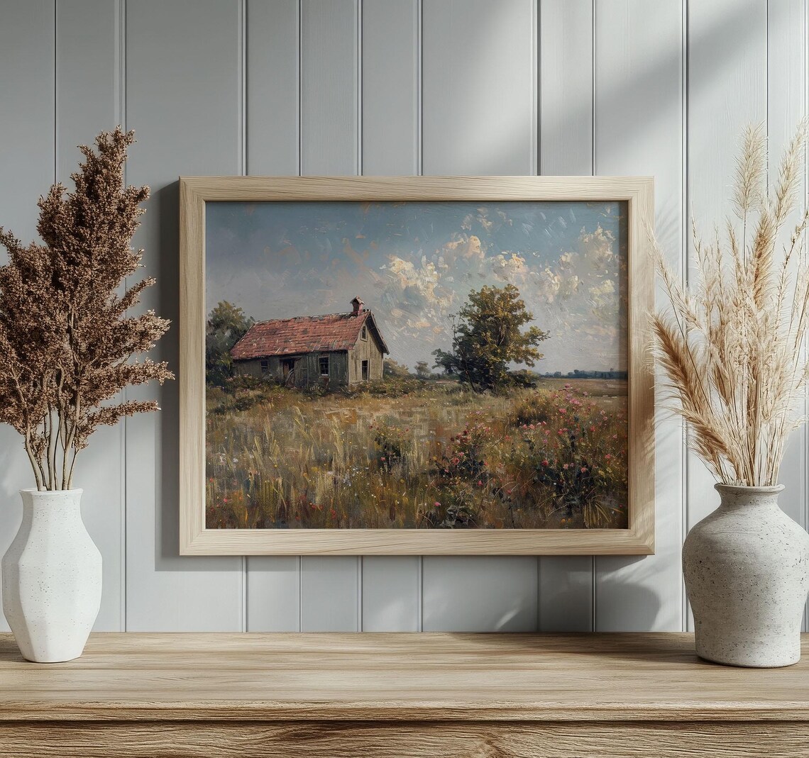 Vintage Farmhouse Wildflower Meadow Rustic Country Cottage Art Poster - Image 2