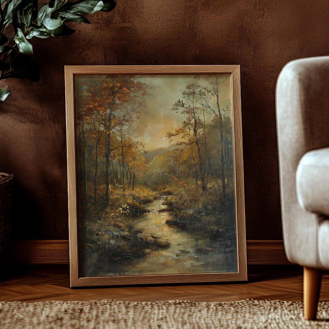 Autumn Forest Stream Sunset Glow Vintage Fall Landscape Poster - Image 3