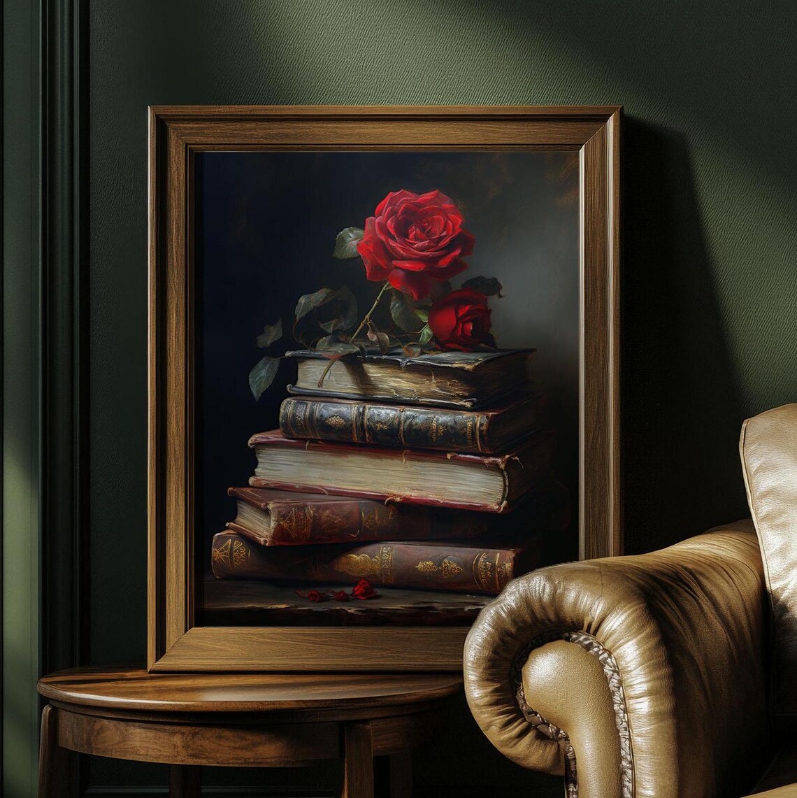 Red Roses On Antique Books Dark Academia Romantic Flower Art Poster - Image 4