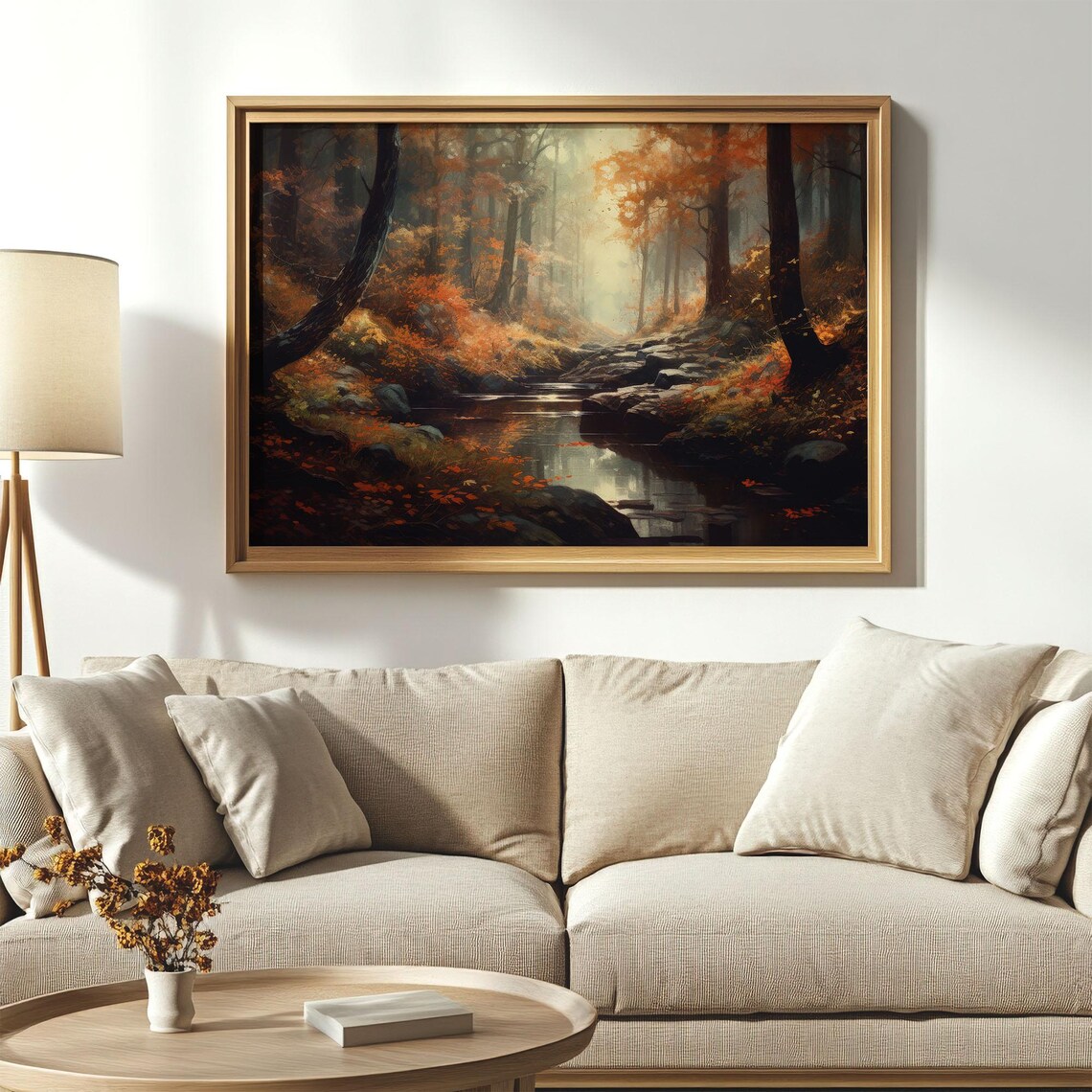 Moody Autumn Forest Stream Red Foliage Vintage Fall Scene Poster - Image 4