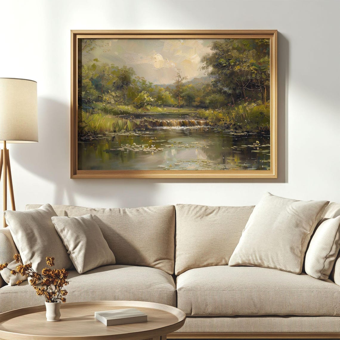 Serene River Waterfall Vintage Forest Stream Landscape Art Poster - Image 4
