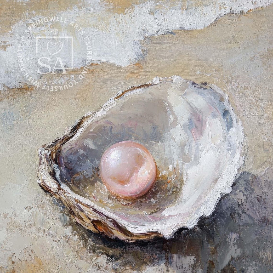 Pink Pearl In Oyster Shell Beach Waves Coastal Seaside Wall Poster - Image 5