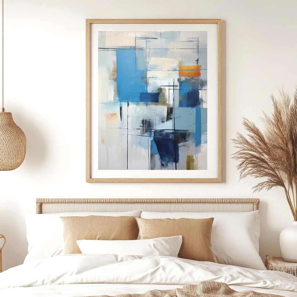Blue And White Geometric Abstract Blocks Modern Minimalist Art Poster