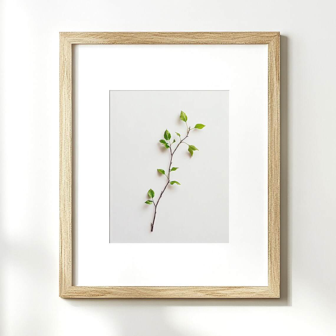 Fresh Green Leaf Branch Minimalist Botanical Nature Spring Greenery Wall Art - Image 3