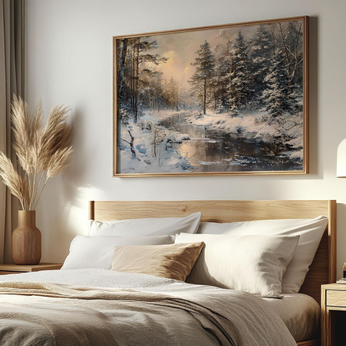 Winter Forest Stream Vintage Woodland Snow Scene Art Print - Image 2