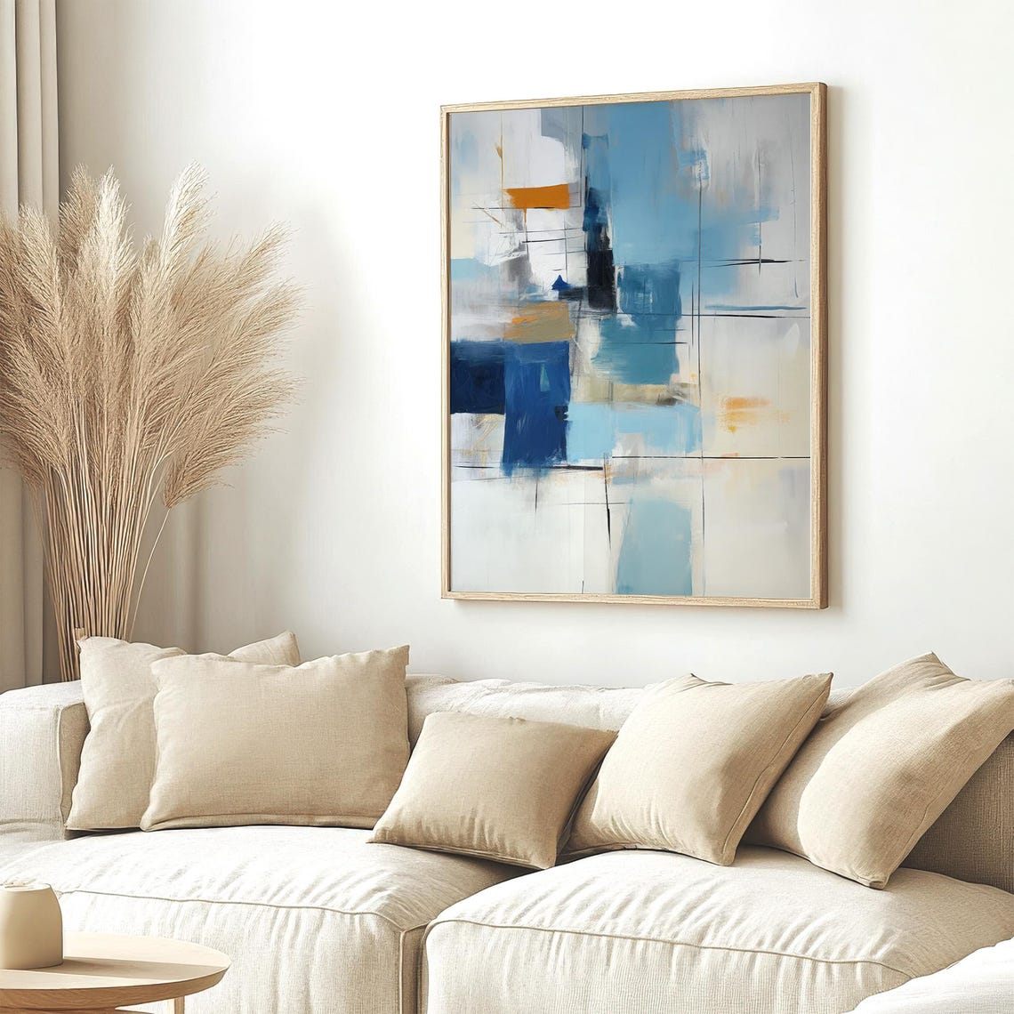Blue White Abstract With Orange Accent Modern Minimalist Art Poster - Image 4