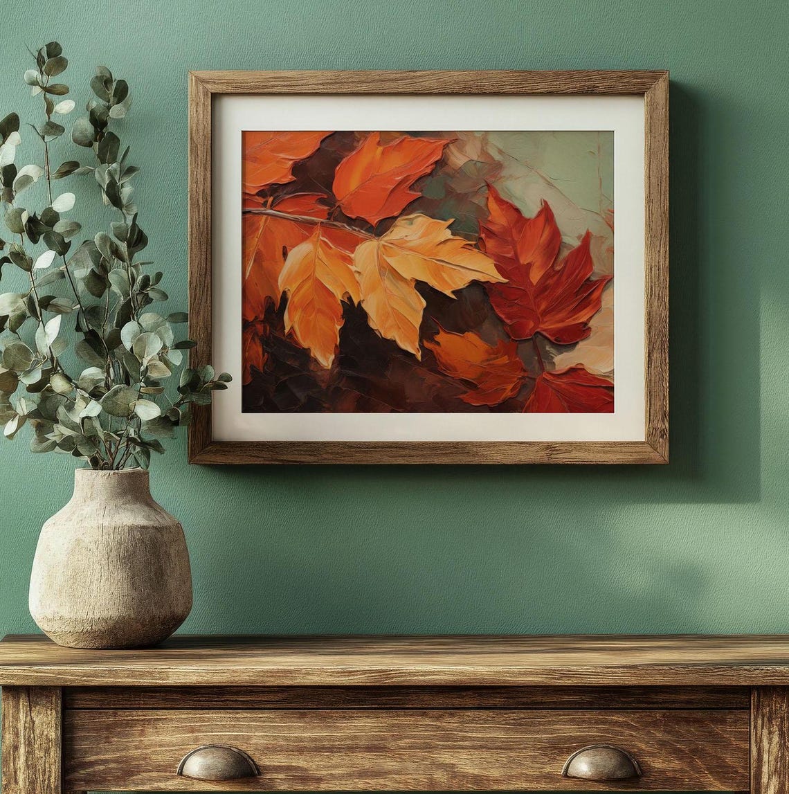 Fiery Orange Maple Leaves Close Up Textured Fall Foliage Poster - Image 4