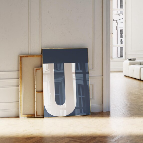 Bold Navy Letter U Monogram Minimalist Alphabet Initial Poster