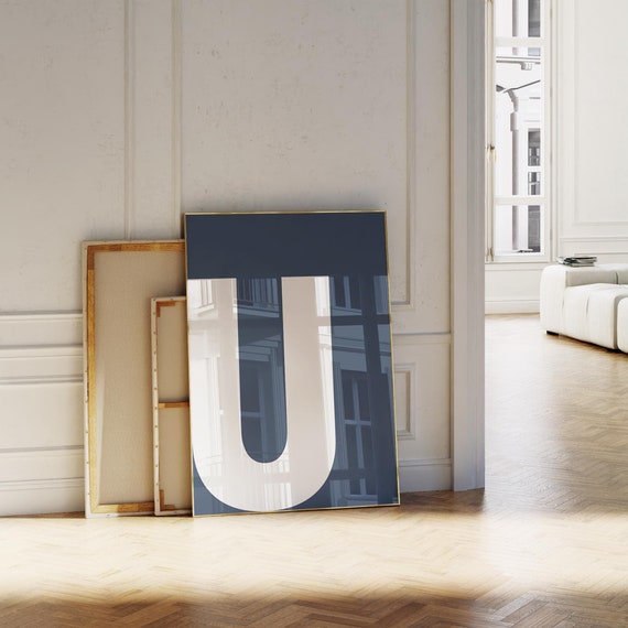 Navy Blue Initial U Print Bold Alphabet Wall Art Monogram Poster Preppy Room Letters