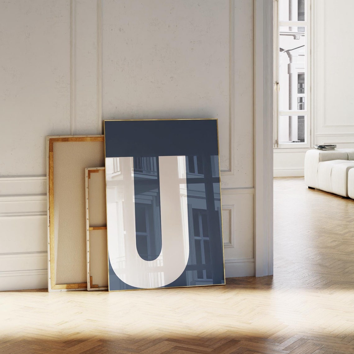 Navy Blue Initial U Print Bold Alphabet Wall Art Monogram Poster Preppy Room Letters