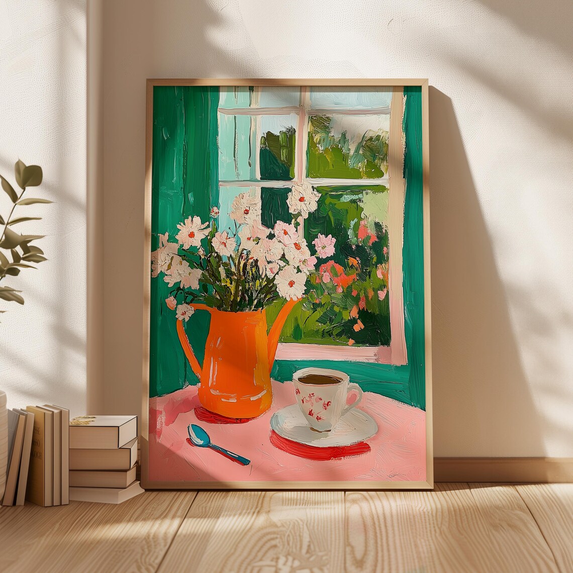 Floral Coffee Cup And Flowers Cottage Kitchen Art Print