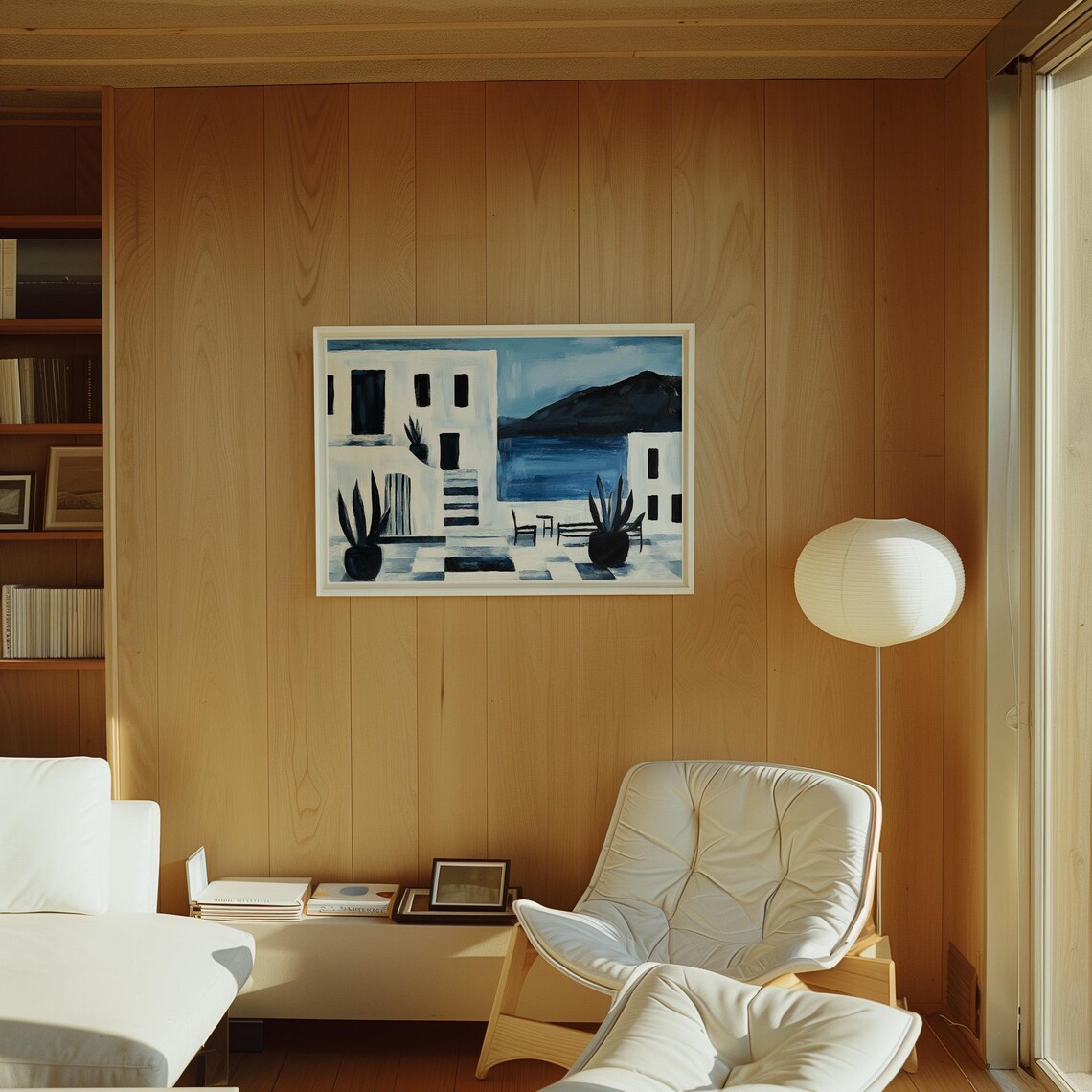 Minimalist Greek Patio Art Print, Mediterranean Courtyard - Image 4