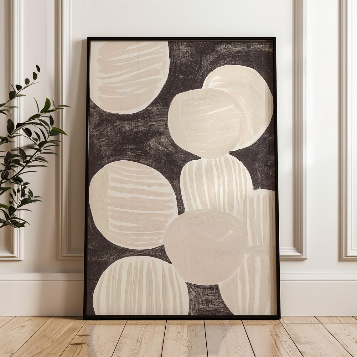 Abstract Cream Circles Black Ground Bold Geometric Modern Art Poster - Image 4
