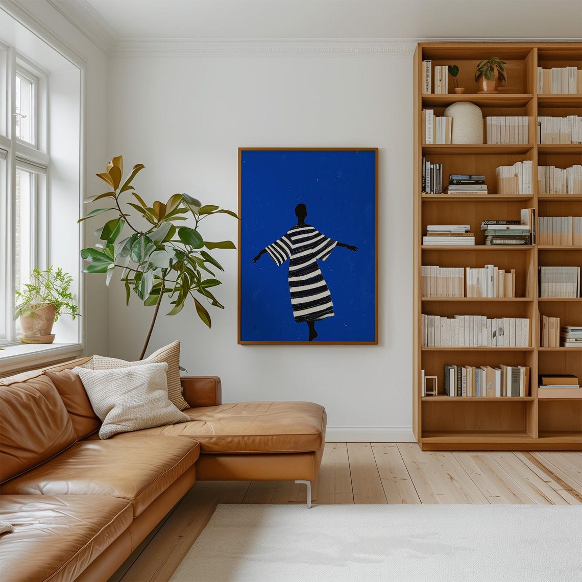 Electric Blue Joyful Figure Striped Robe Dancing Minimalist Poster - Image 2