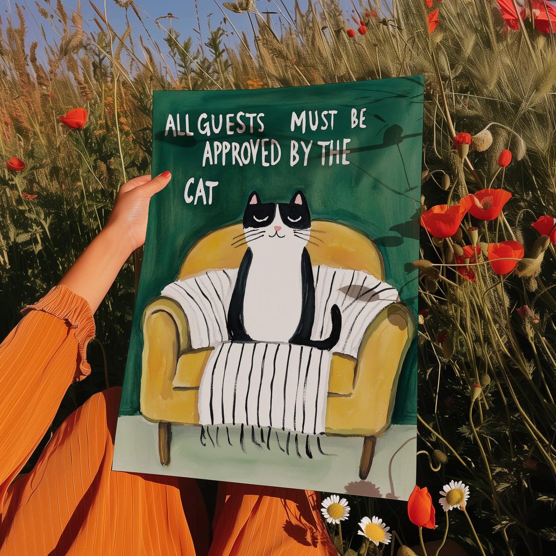 All Guests Must Be Approved By The Cat Humorous Quote Wall Art - Image 4