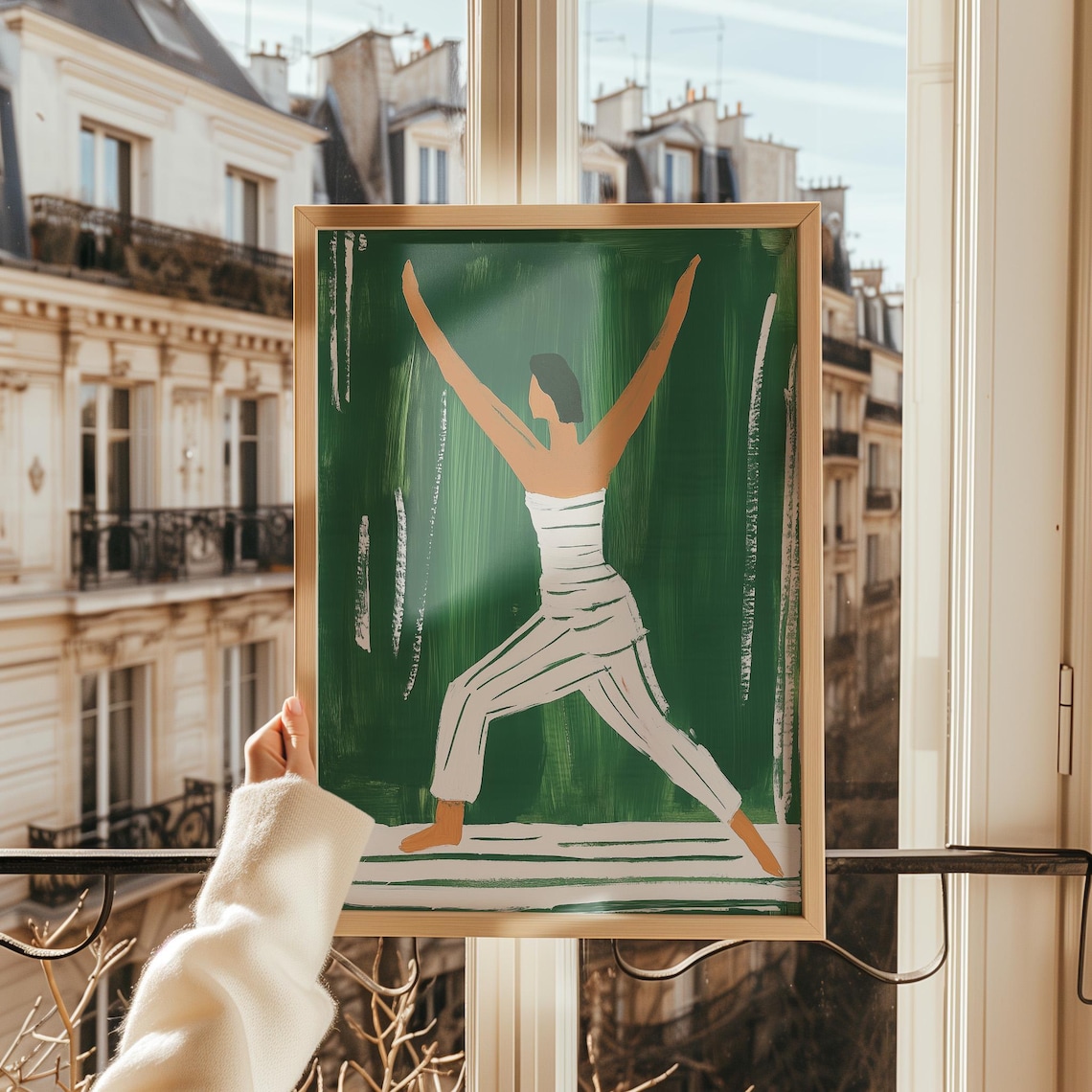 Minimalist Yoga Warrior Pose, Modern Fitness Decor