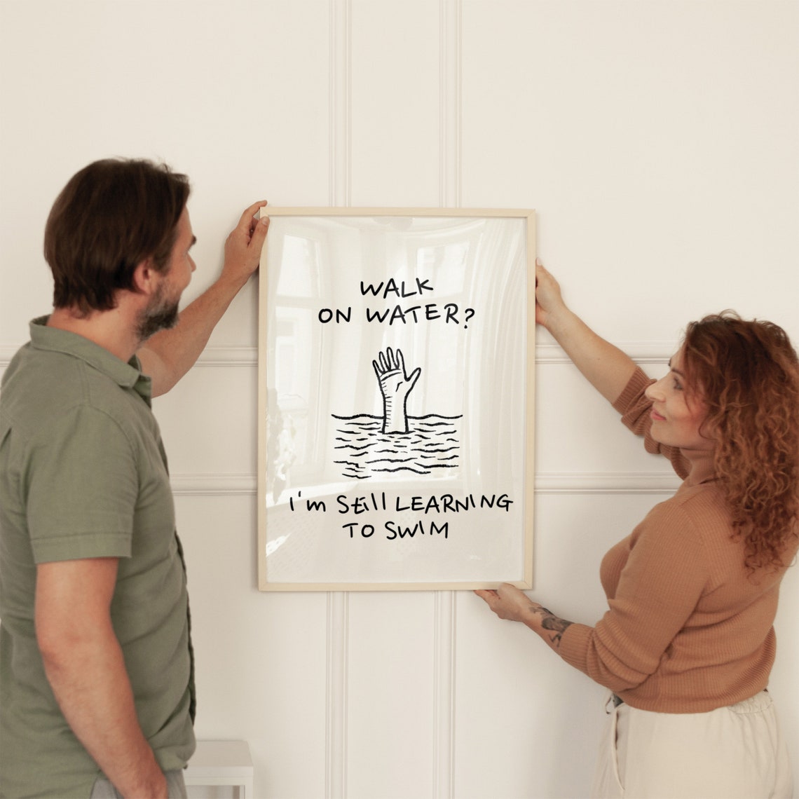 Walk On Water Funny Hand Drawn Swimming Doodle Quote Art Poster - Image 3