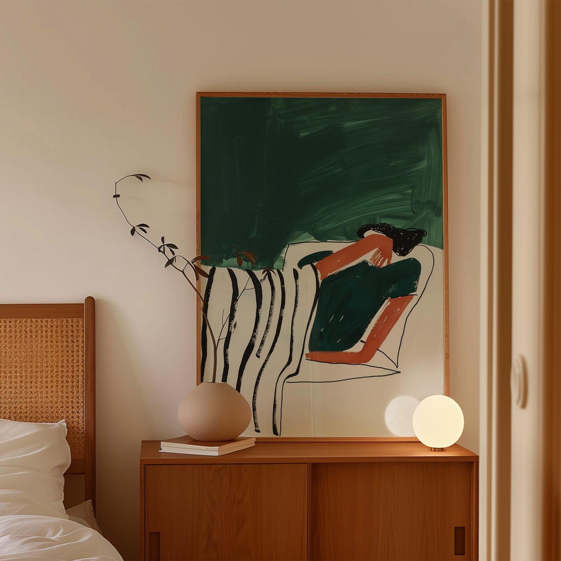 Emerald Green Abstract Figure with Orange Accents Painterly Poster - Image 3