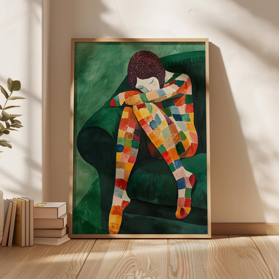 Colorful Mosaic Figure Art Print, Modern Watercolor
