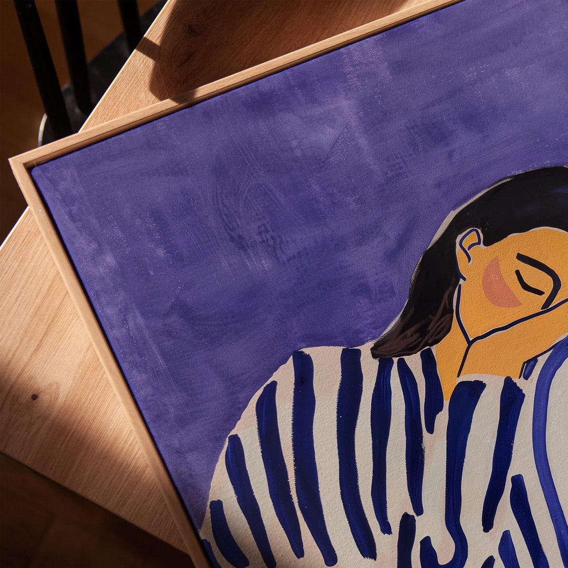 Sleeping Woman Abstract Purple Background Blue Striped Figure Poster - Image 3