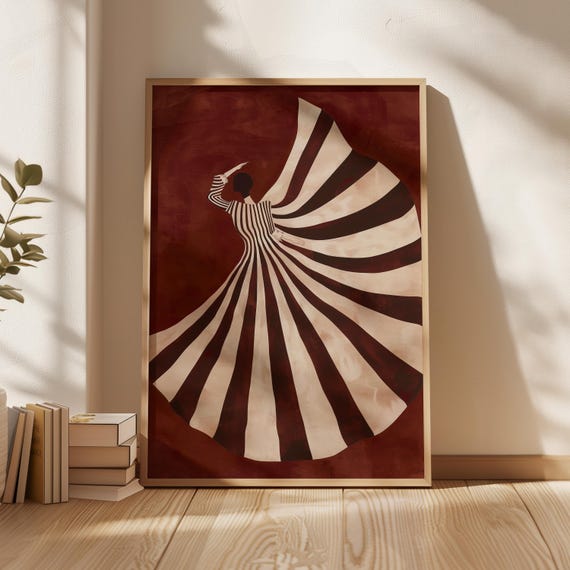 Abstract Woman Art Print, Minimalist Striped Dress