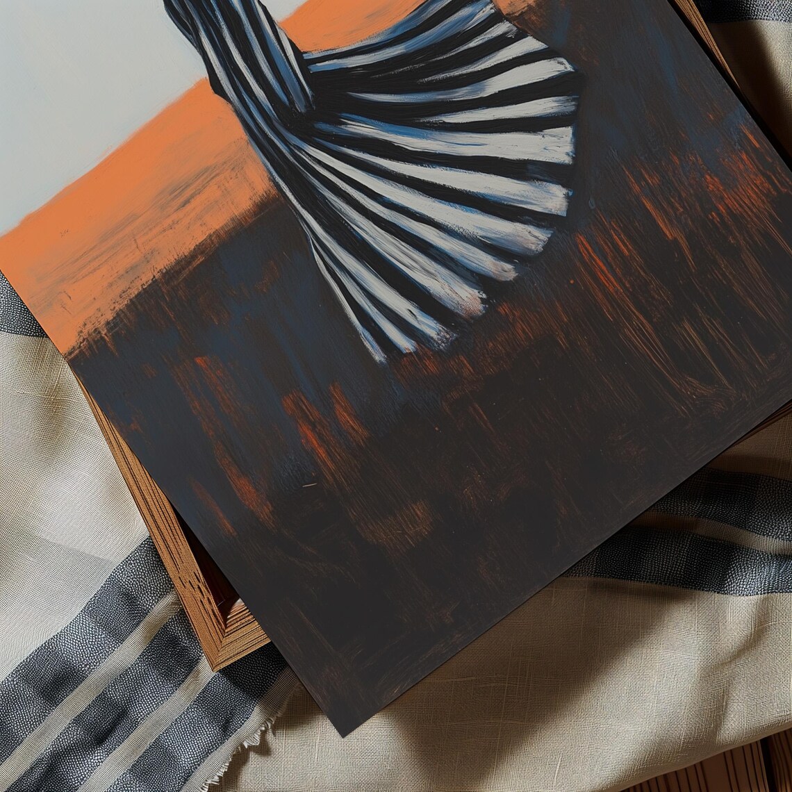 Striped Dress Woman Silhouette Orange Horizon Minimalist Poster - Image 3
