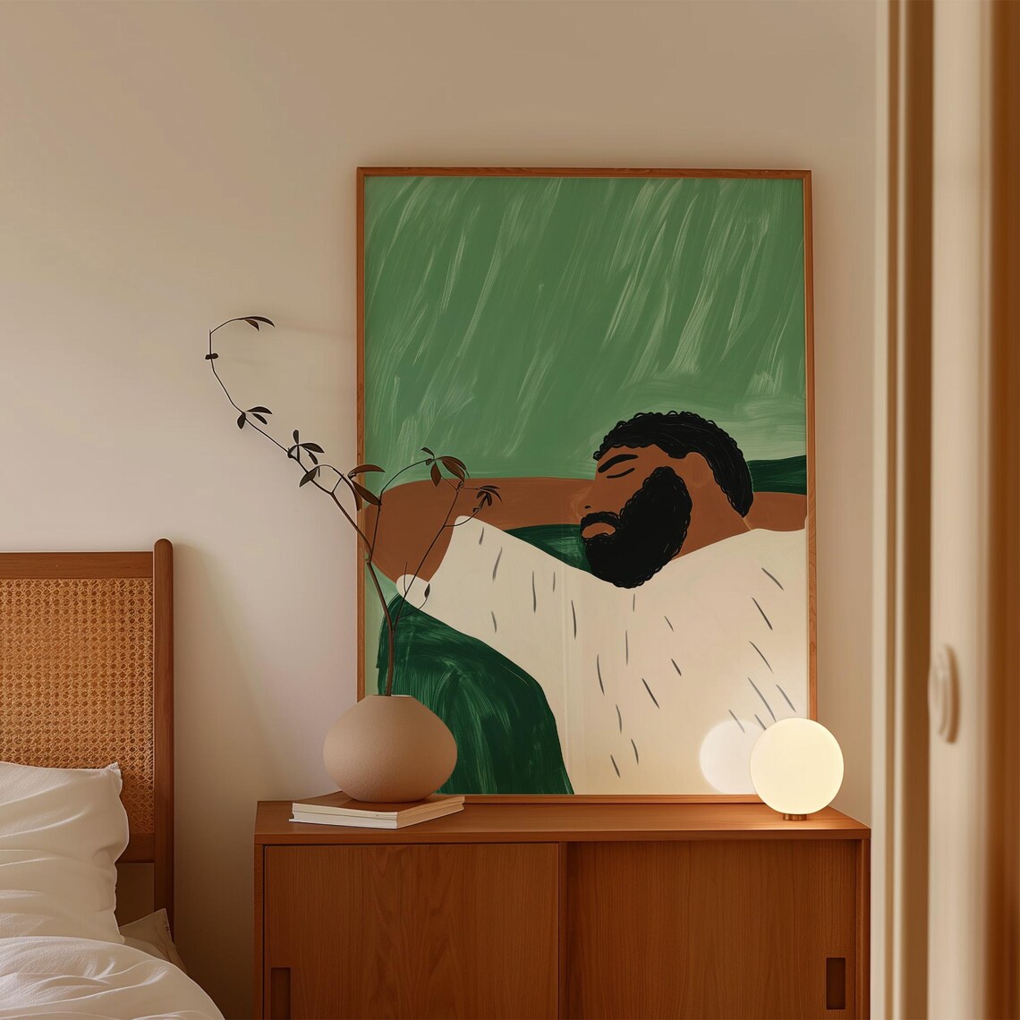 Minimalist Man Sleeping On Couch, Peaceful Portrait Art Print - Image 3