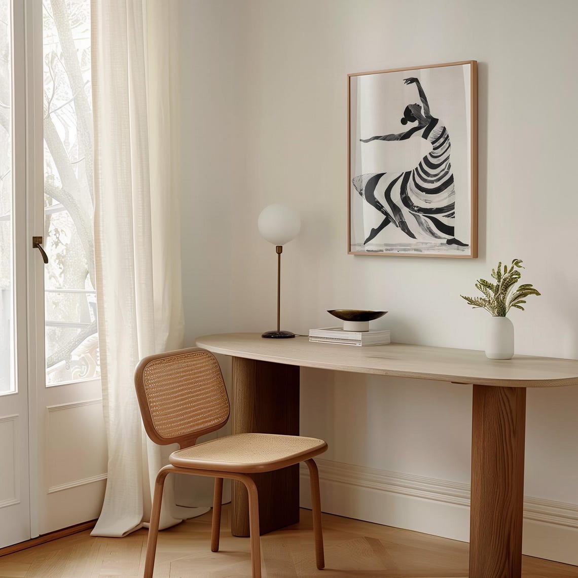 Minimalist Ballet Dancer In Striped Gown Black And White Wall Art - Image 4