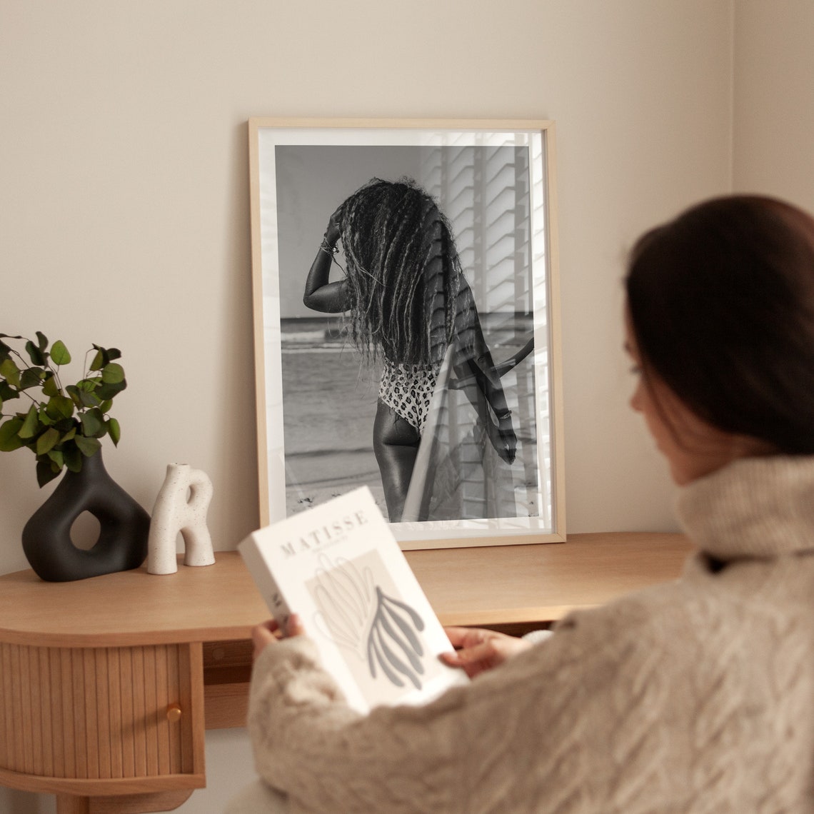 Beachside Contemplation Black And White Surfer Portrait Beach Black And White Prints Coastal Black And White Wall Art - Image 2