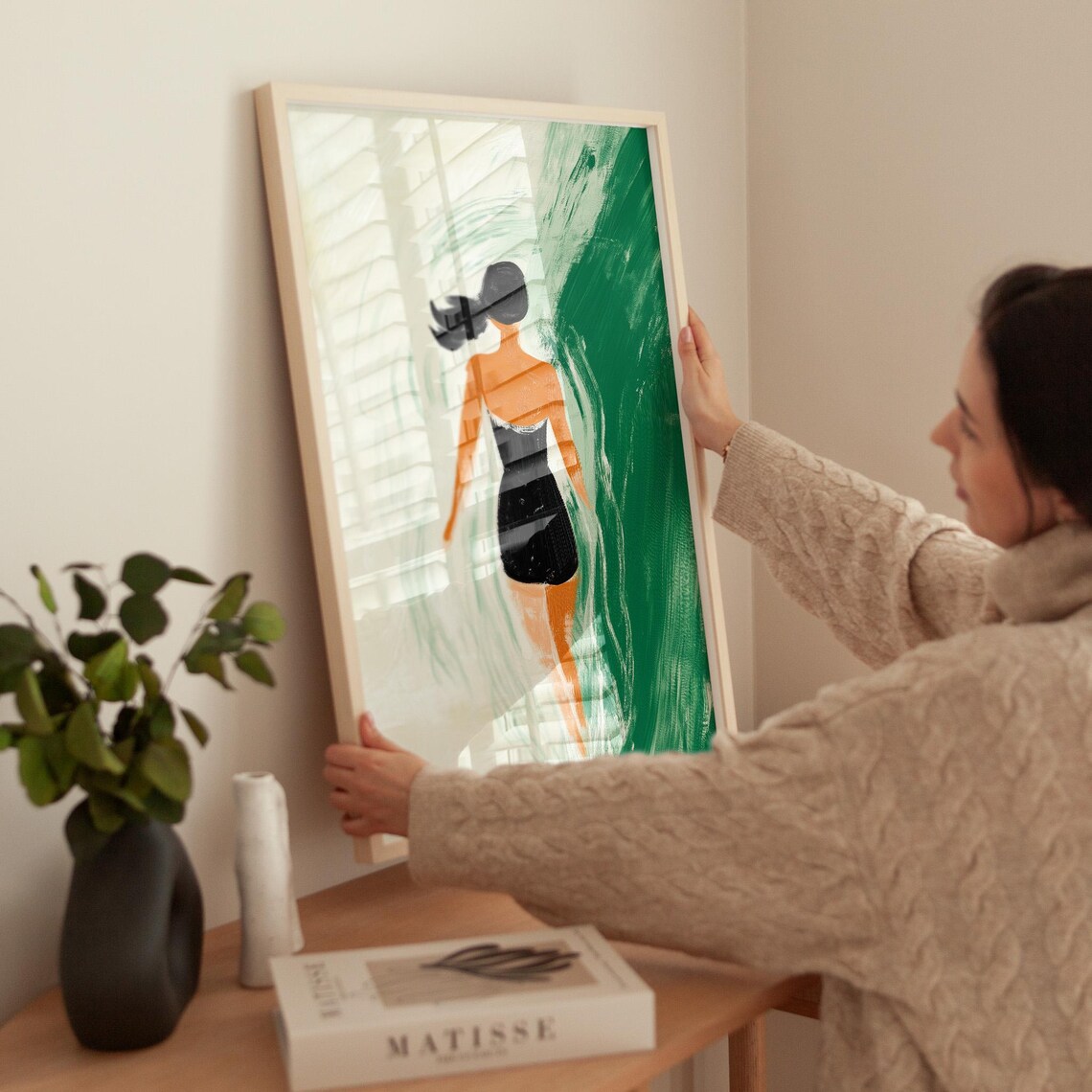 Woman Walking In Water, Minimalist Coastal Art Print - Image 5