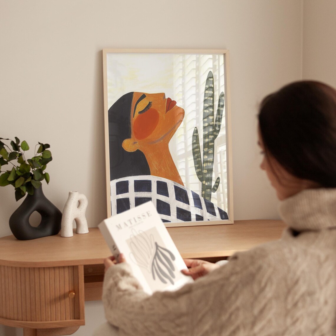 Modern Boho Cactus Abstract Woman Portrait Art Print