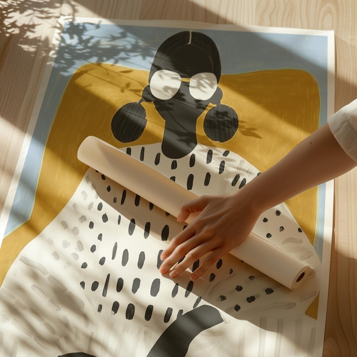Afro Puffs Woman Sunglasses Dotted Sweater Yellow Chair Abstract Poster - Image 2