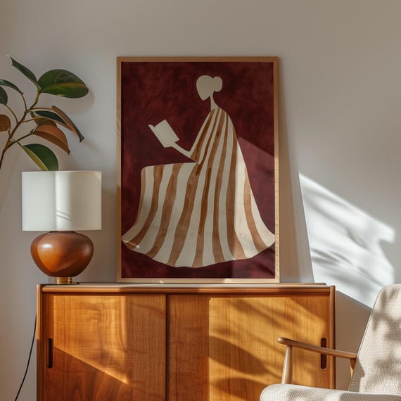 Minimalist Woman Reading Art Print, Elegant Silhouette