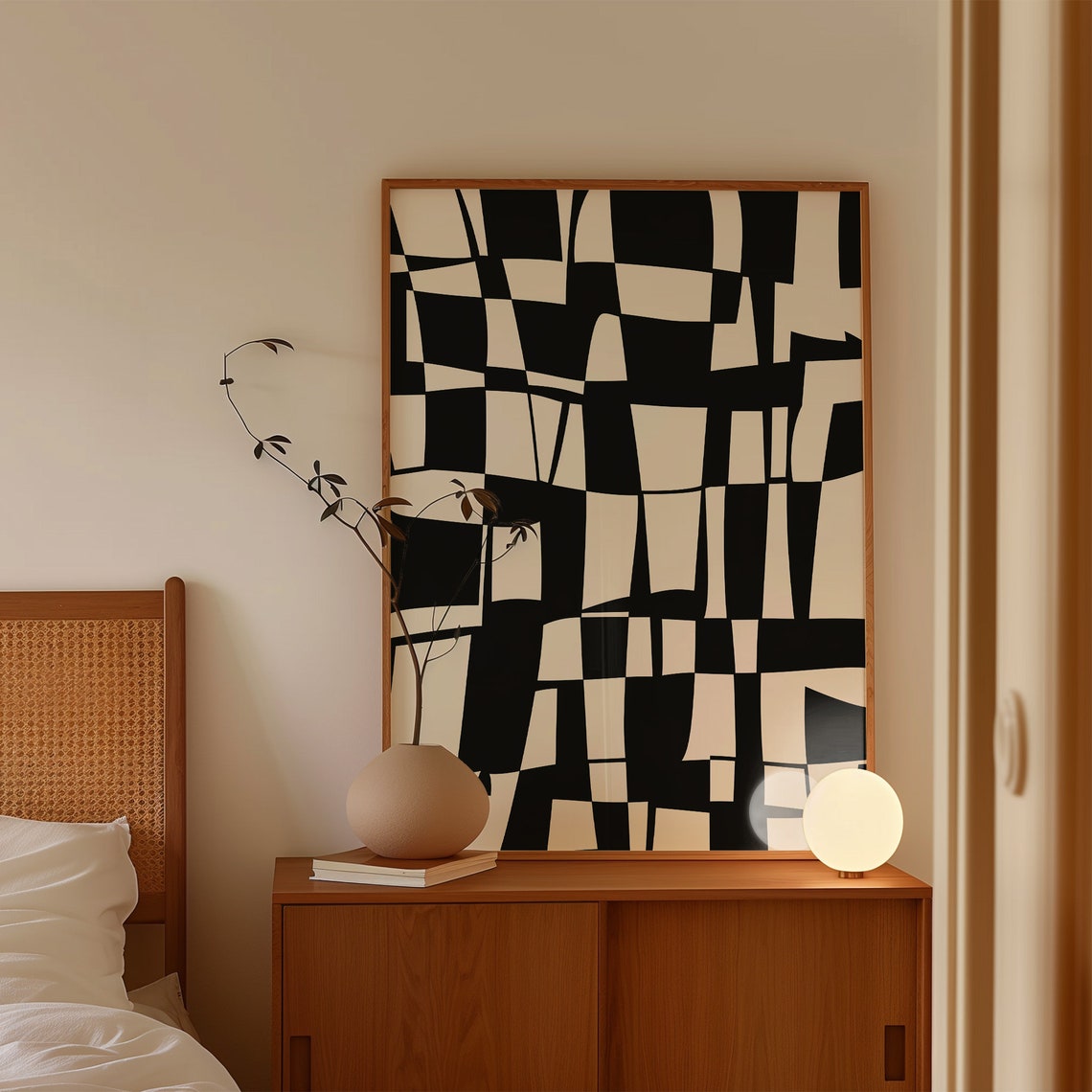 Geometrical Black And White Optical Illusion Checkered Modern Poster - Image 4