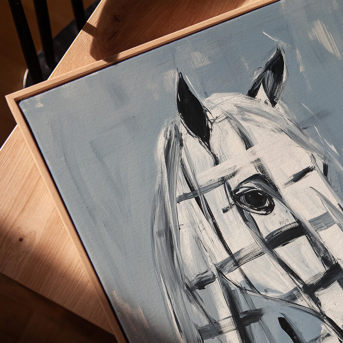 Abstract Horse Wall Art, Black And White Minimalist - Image 3