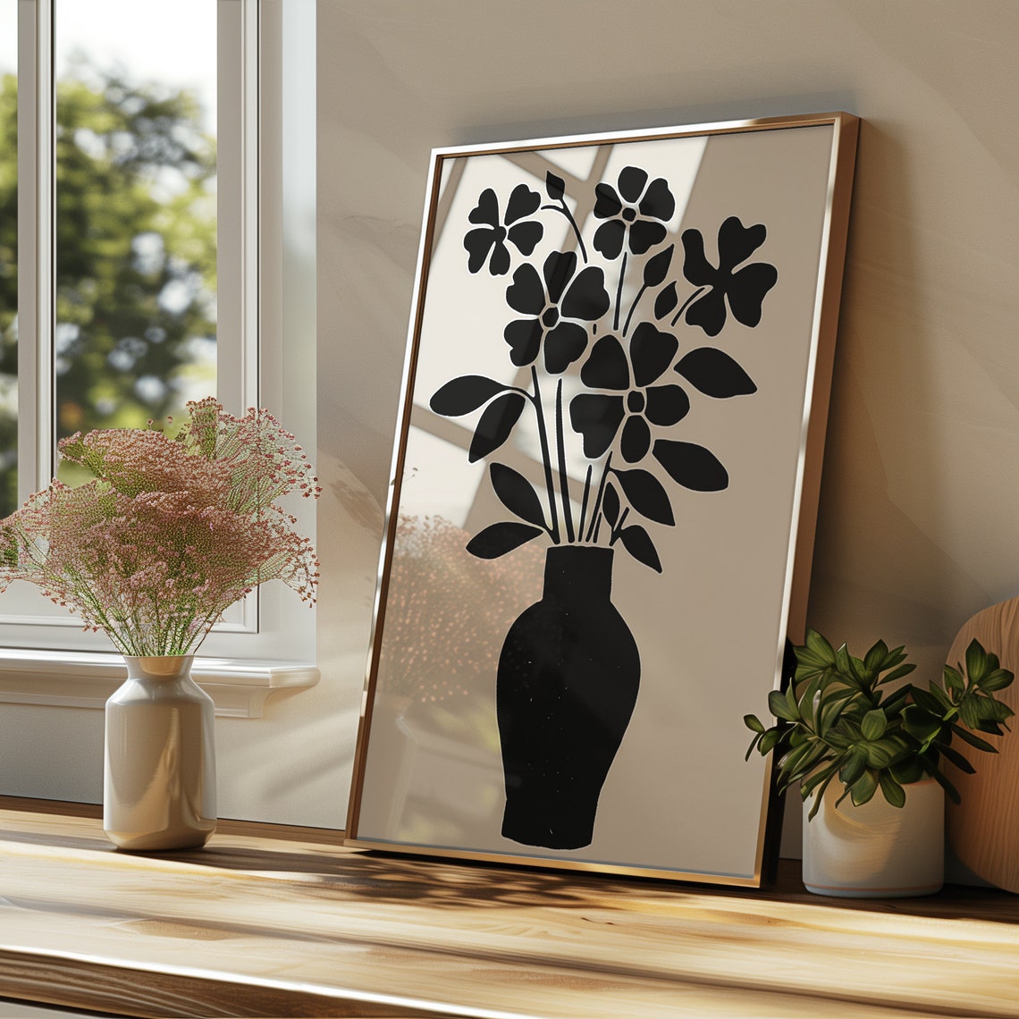 Black Flower Vase Silhouette Minimalist Botanical Kitchen Art Poster - Image 3