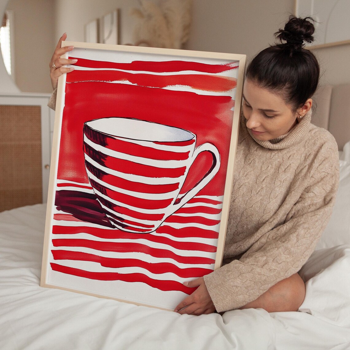 Red and White Striped Coffee Mug Kitchen Illustration Poster - Image 4