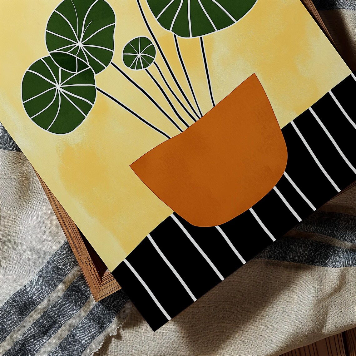 Minimalist Potted Plant Round Green Leaves Terracotta Pot Art Poster - Image 3