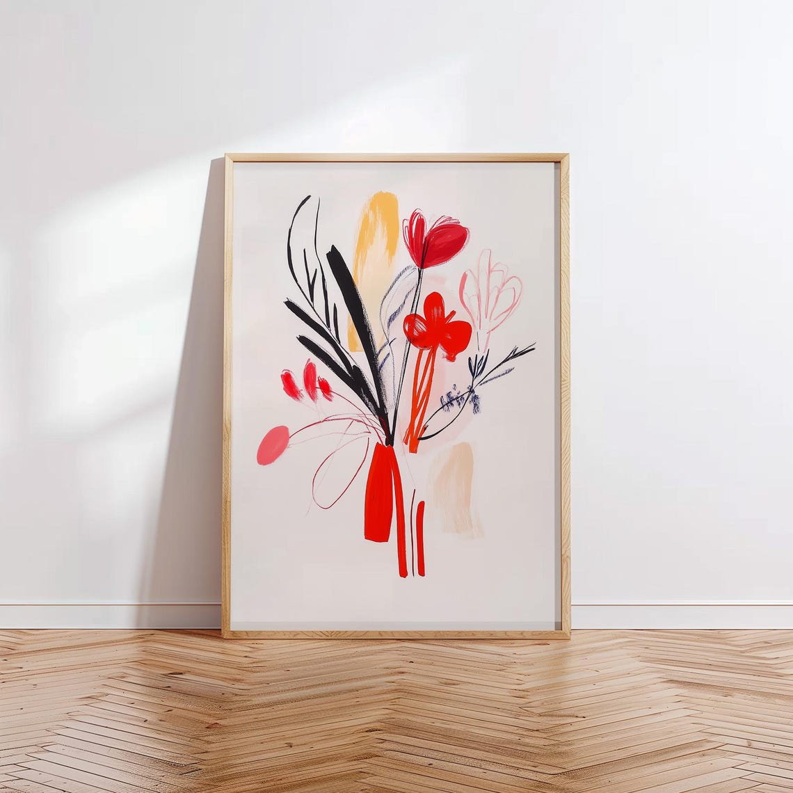Abstract Red Tulip Bouquet Bold Brushstroke Floral Art Poster