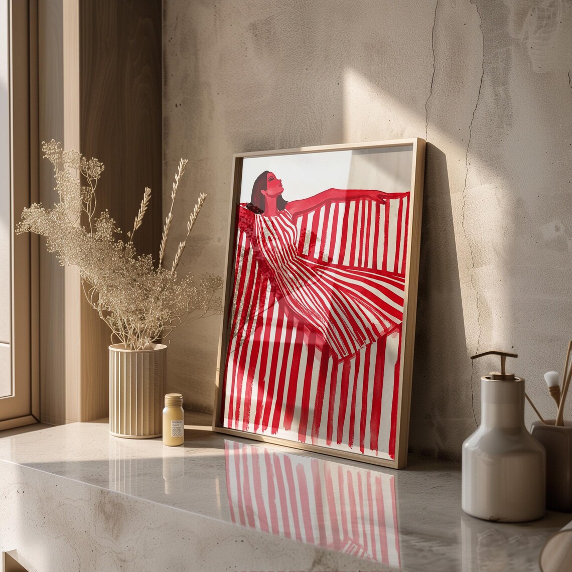 Abstract Woman In Striped Dress, Minimalist Figurative Art Print - Image 6