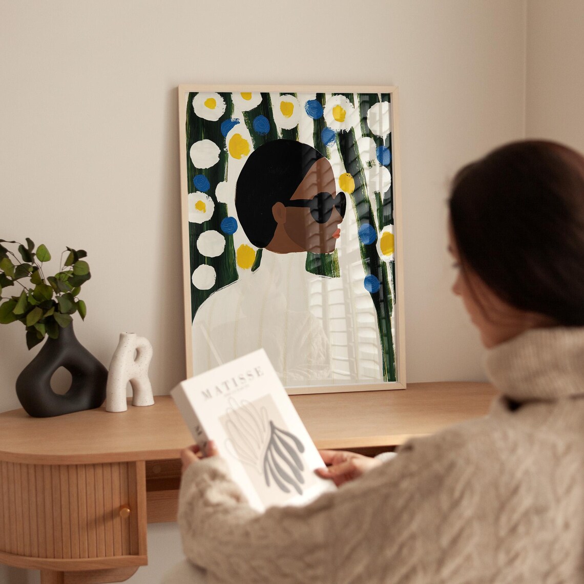Woman In Sunglasses Among Colorful Daisies Portrait Art Poster - Image 5